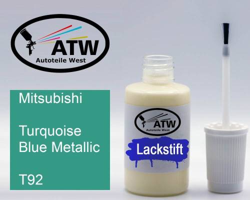 Mitsubishi, Turquoise Blue Metallic, T92: 20ml Lackstift, von ATW Autoteile West.